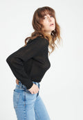 Pull col rond femme en cachemire ajouré noir - LILLY 23