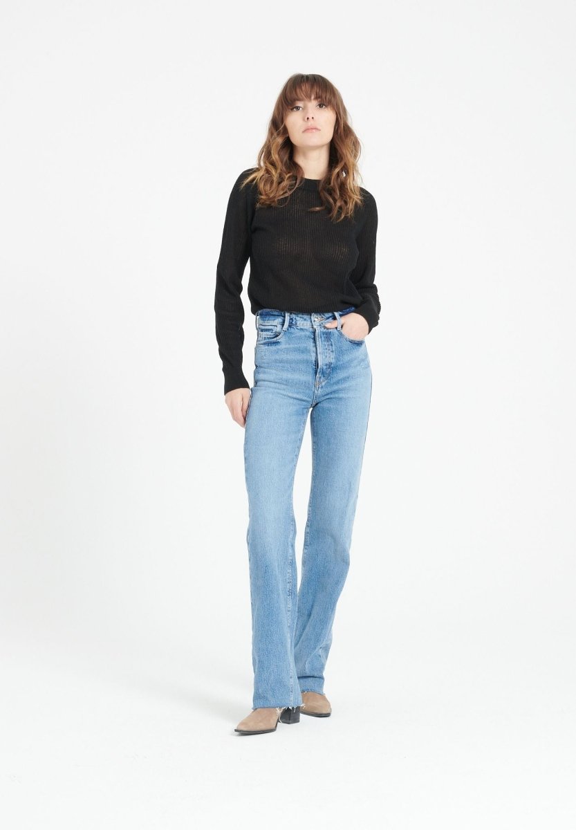 Pull col rond femme en cachemire ajouré noir - LILLY 23