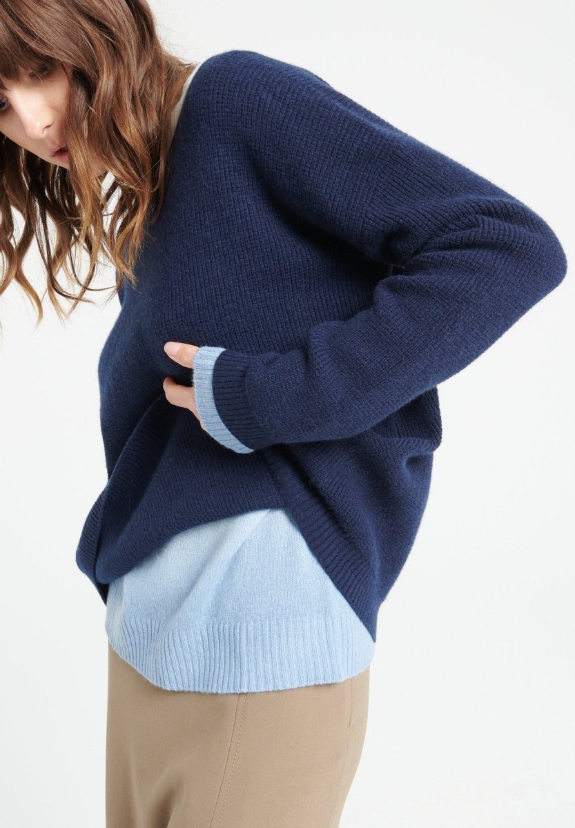 Pull col rond femme en cachemire bleu marine - LILLY 25