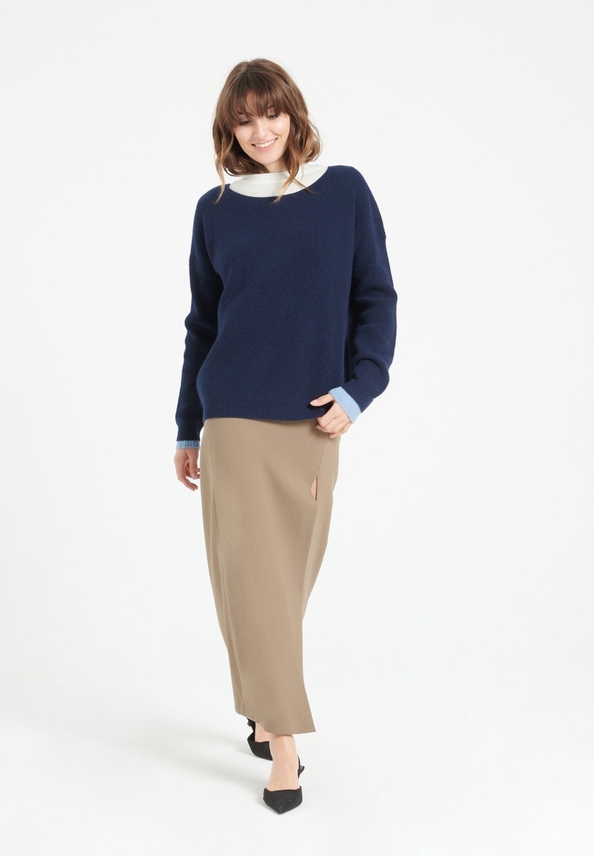 Pull col rond femme en cachemire bleu marine - LILLY 25
