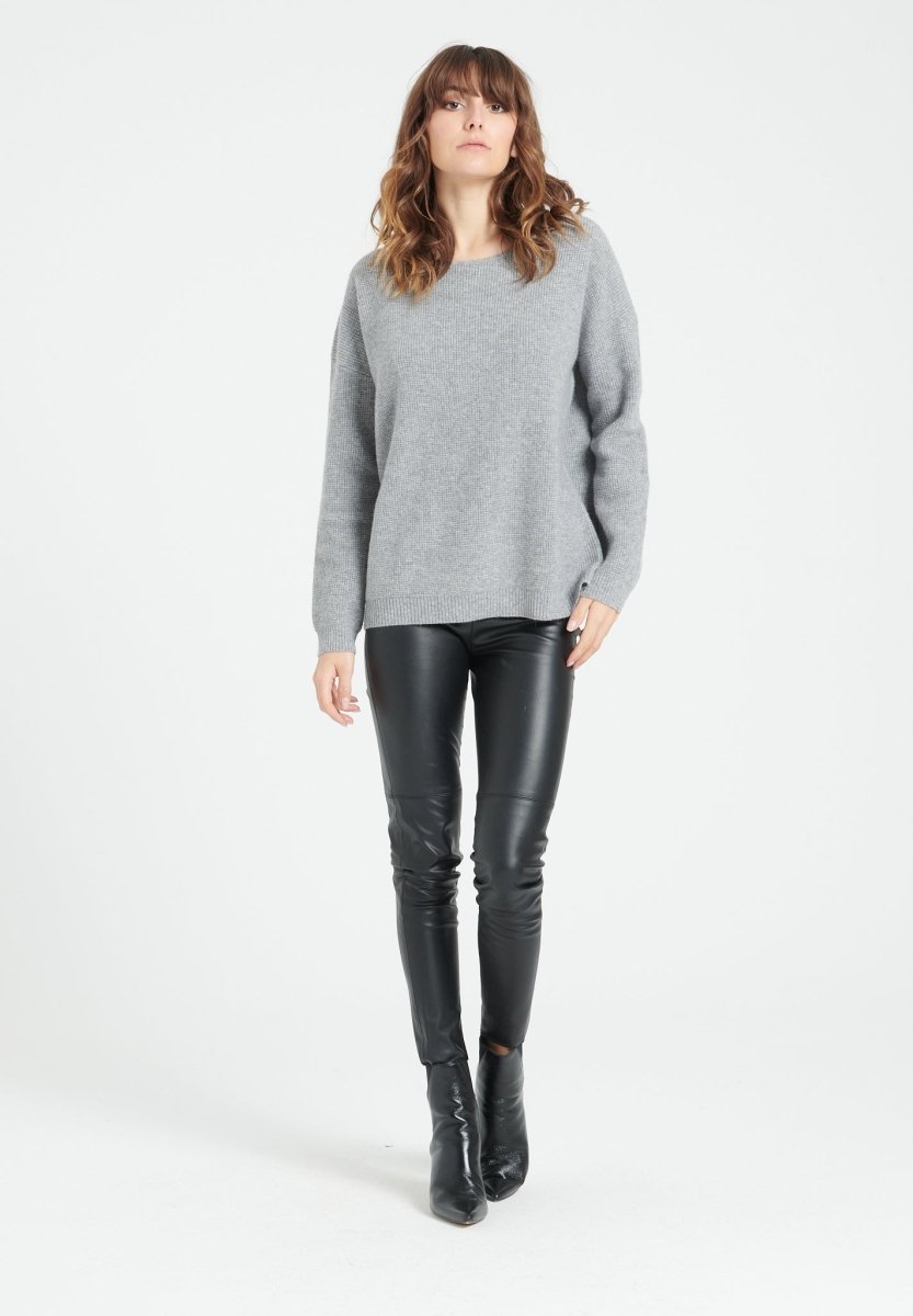 Pull col rond femme en cachemire gris clair - LILLY 25