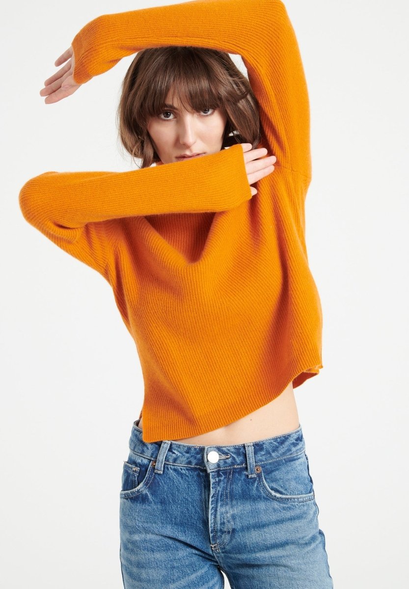 Pull col roulé femme en cachemire orange citrouille - LILLY 26