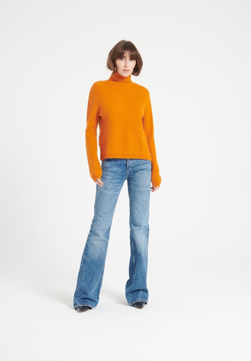 Pull col roulé femme en cachemire orange citrouille - LILLY 26