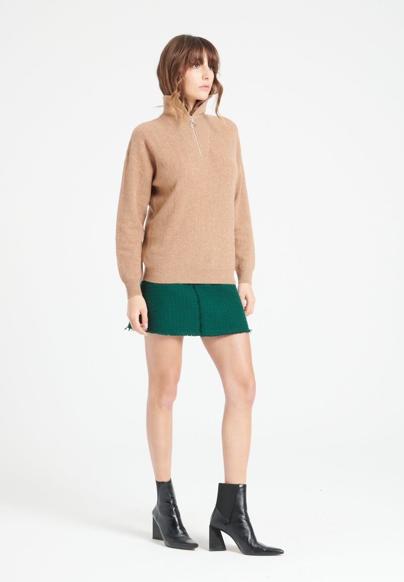 Pull col cheminé femme en cachemire camel - LILLY 28