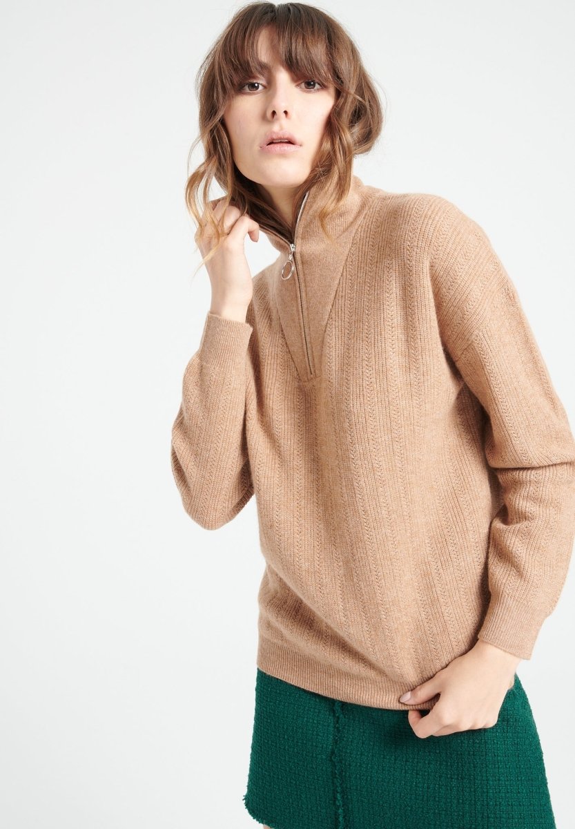 Pull col cheminé femme en cachemire camel - LILLY 28