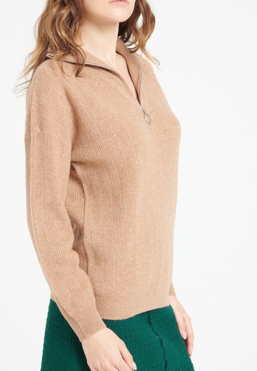 Pull col cheminé femme en cachemire camel - LILLY 28