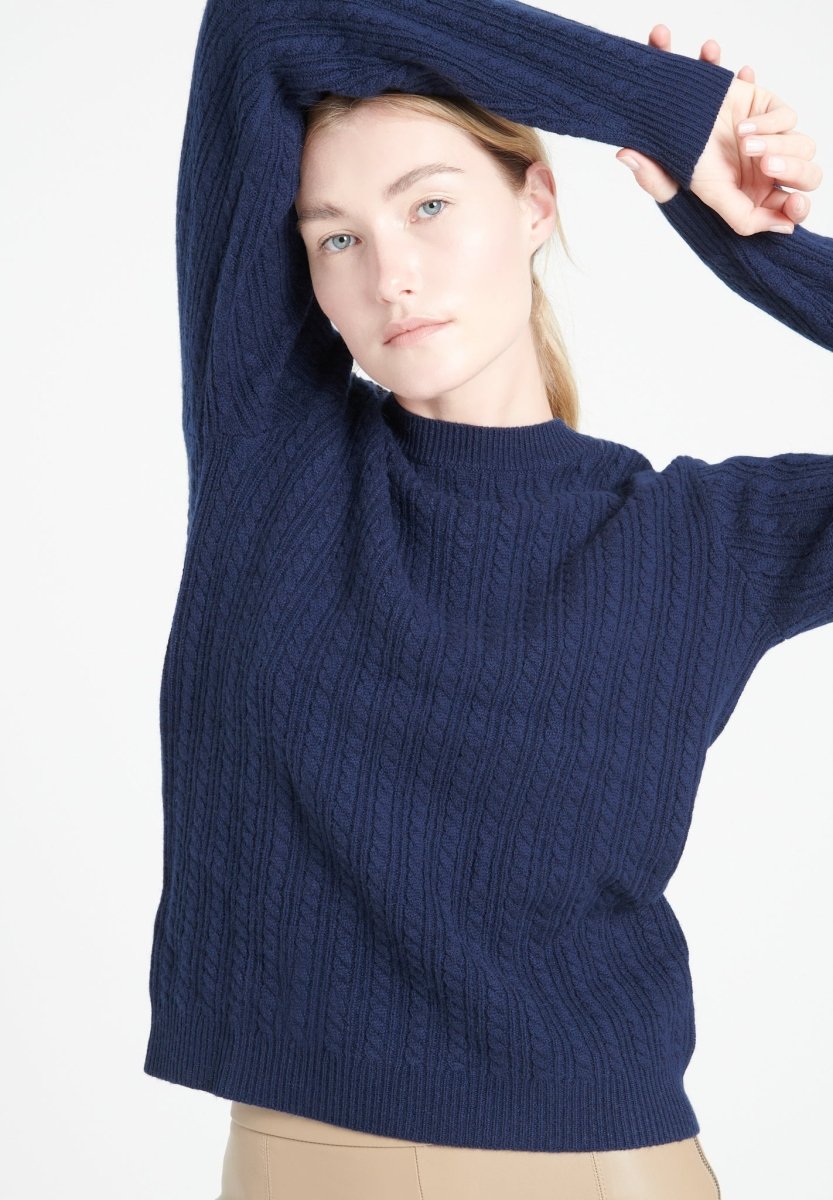 Pull col rond femme en cachemire 4 fils bleu marine - LILLY 29