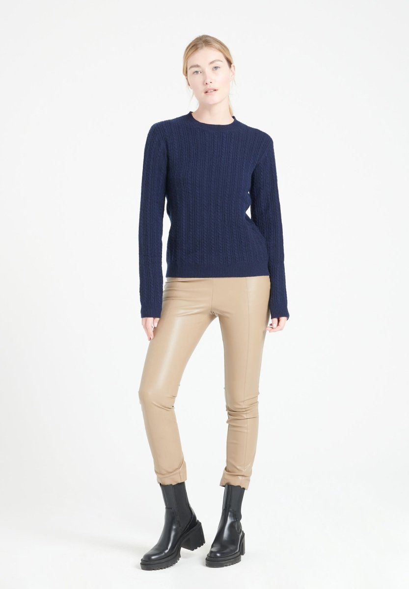 Pull col rond femme en cachemire 4 fils bleu marine - LILLY 29