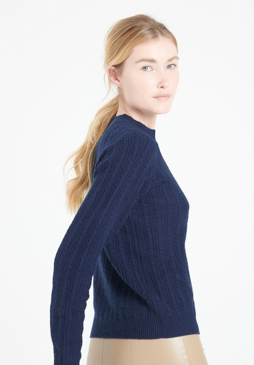 Pull col rond femme en cachemire 4 fils bleu marine - LILLY 29