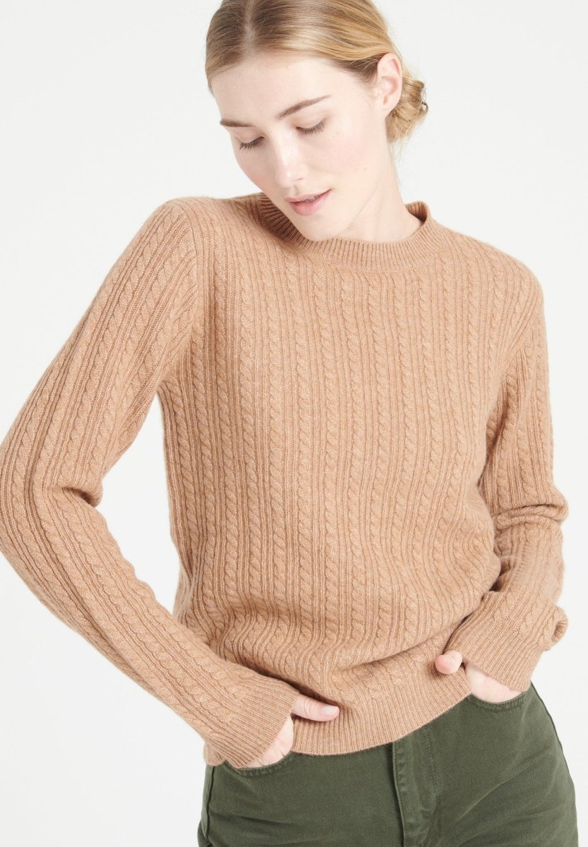 Pull col rond femme en cachemire 4 fils camel - LILLY 29