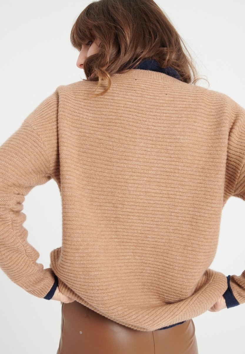 Pull col rond femme en cachemire 4 fils camel - LILLY 30