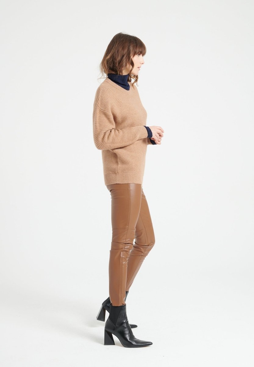 Pull col rond femme en cachemire 4 fils camel - LILLY 30