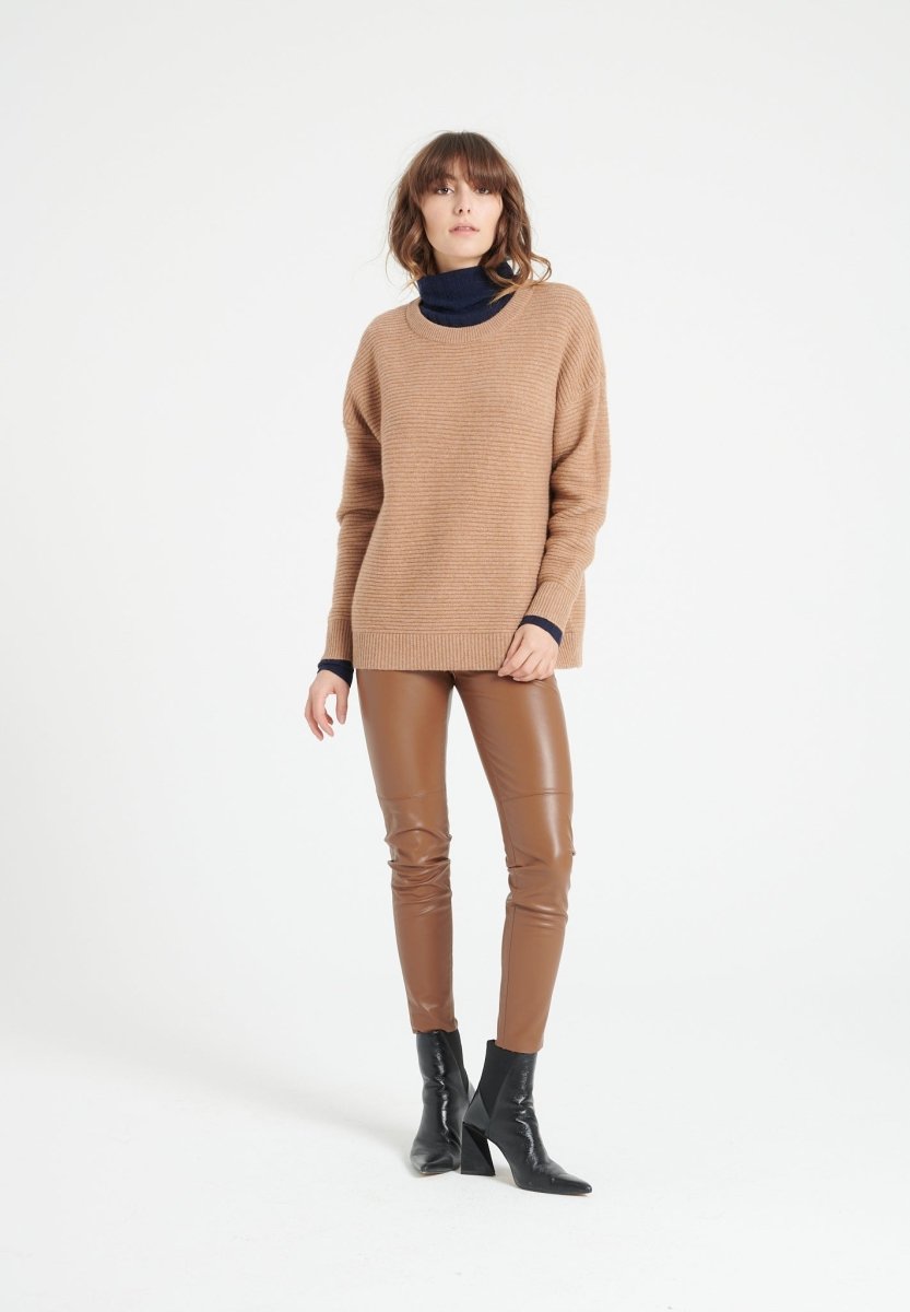 Pull col rond femme en cachemire 4 fils camel - LILLY 30