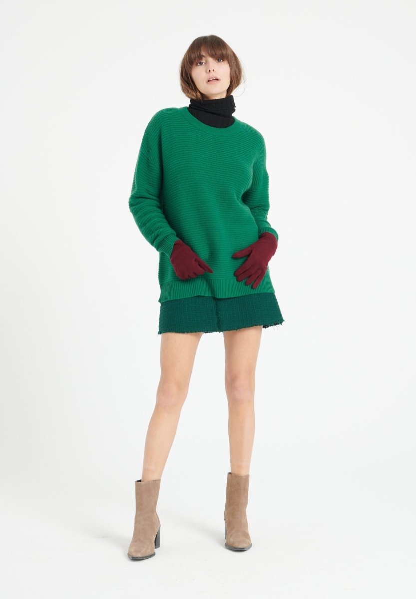 Pull col rond femme en cachemire 4 fils vert émeraude - LILLY 30