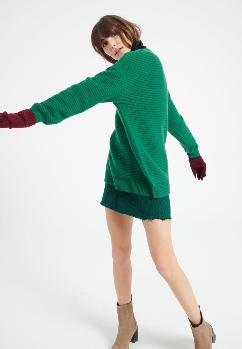 Pull col rond femme en cachemire 4 fils vert émeraude - LILLY 30