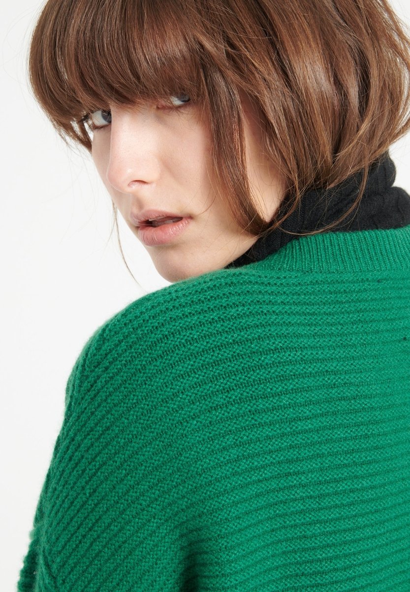 Pull col rond femme en cachemire 4 fils vert émeraude - LILLY 30