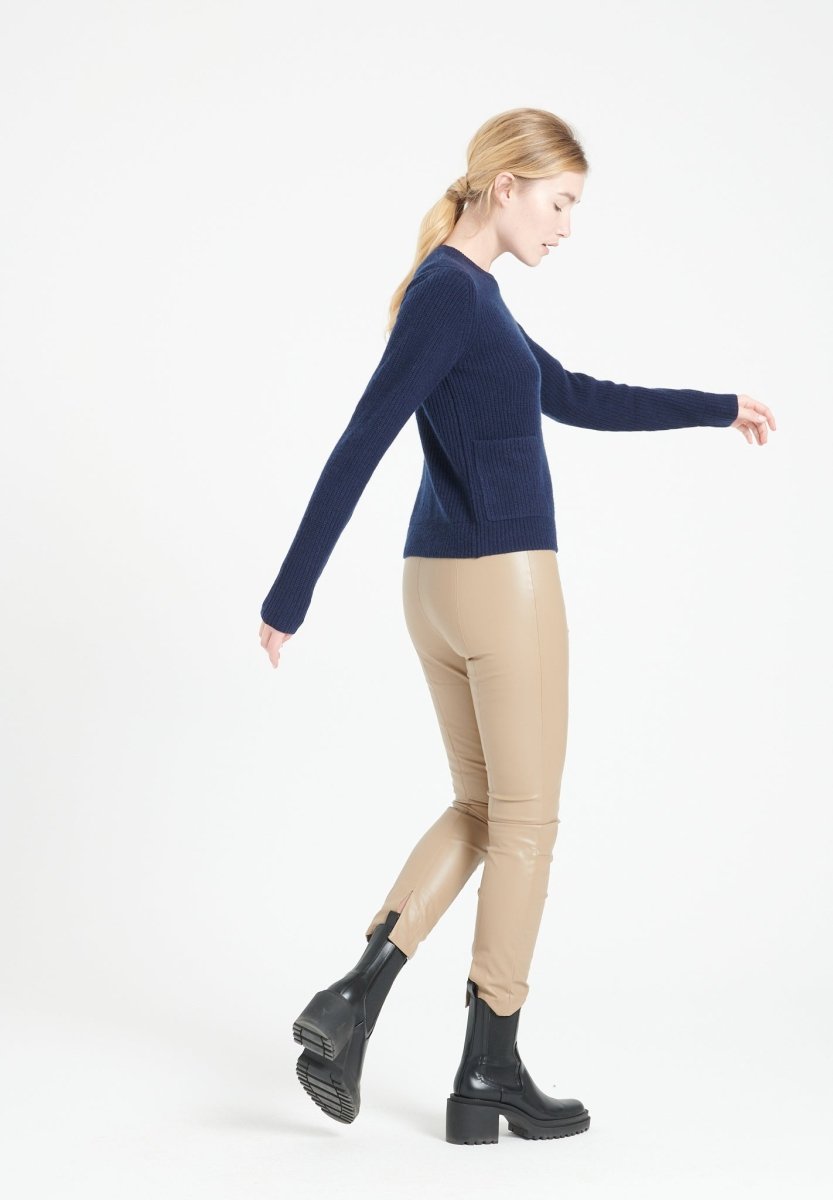 Pull col rond femme en cachemire 4 fils bleu marine - LILLY 32