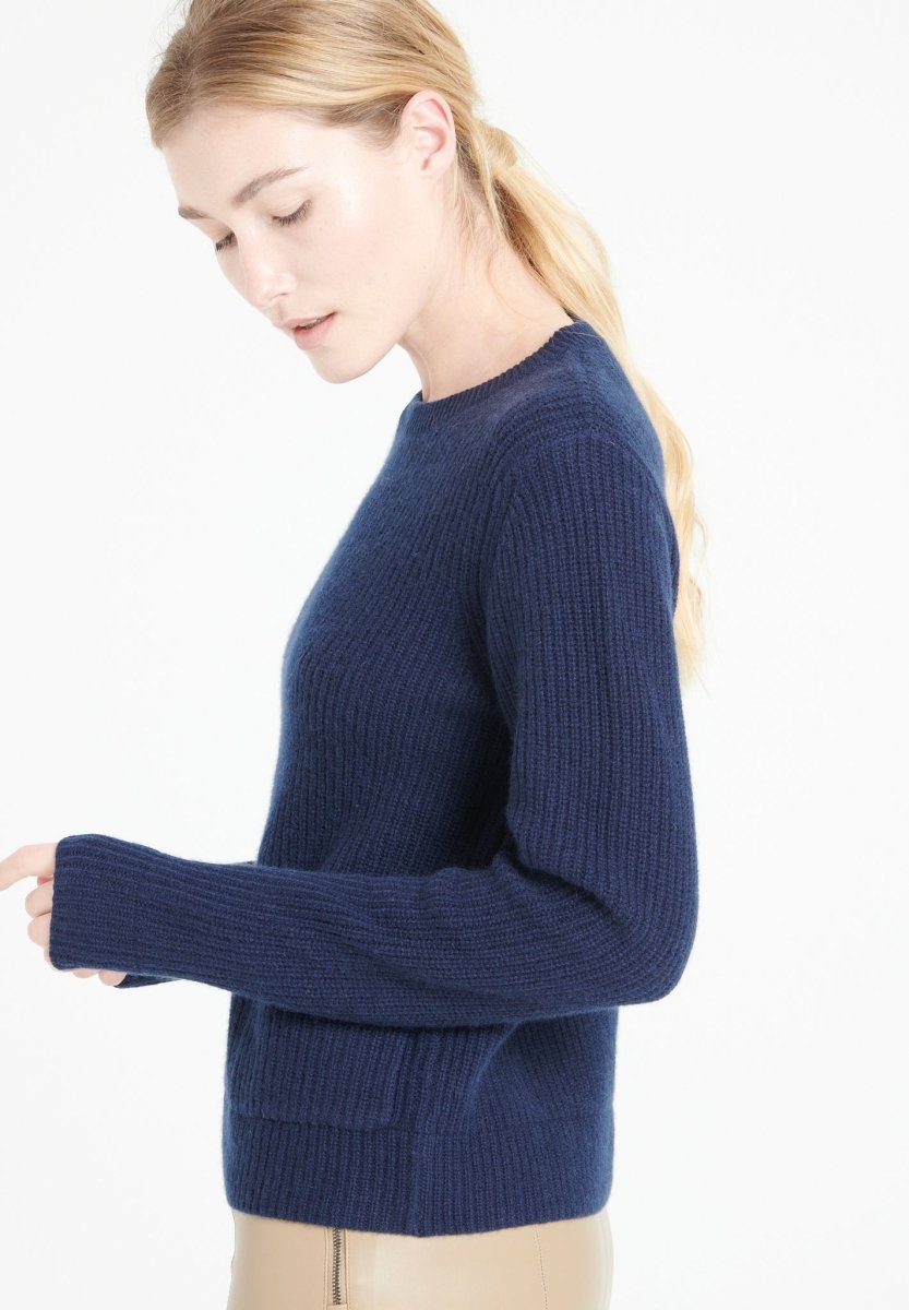 Pull col rond femme en cachemire 4 fils bleu marine - LILLY 32