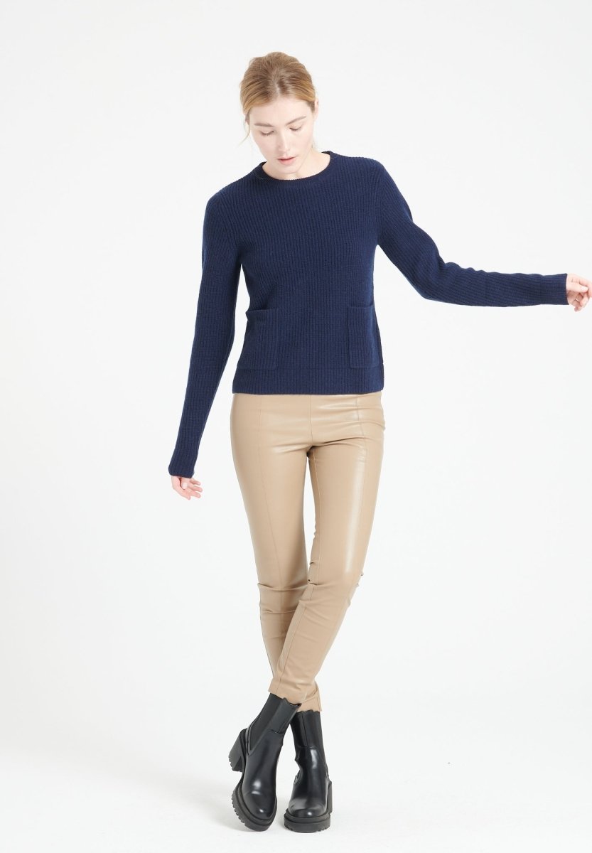Pull col rond femme en cachemire 4 fils bleu marine - LILLY 32