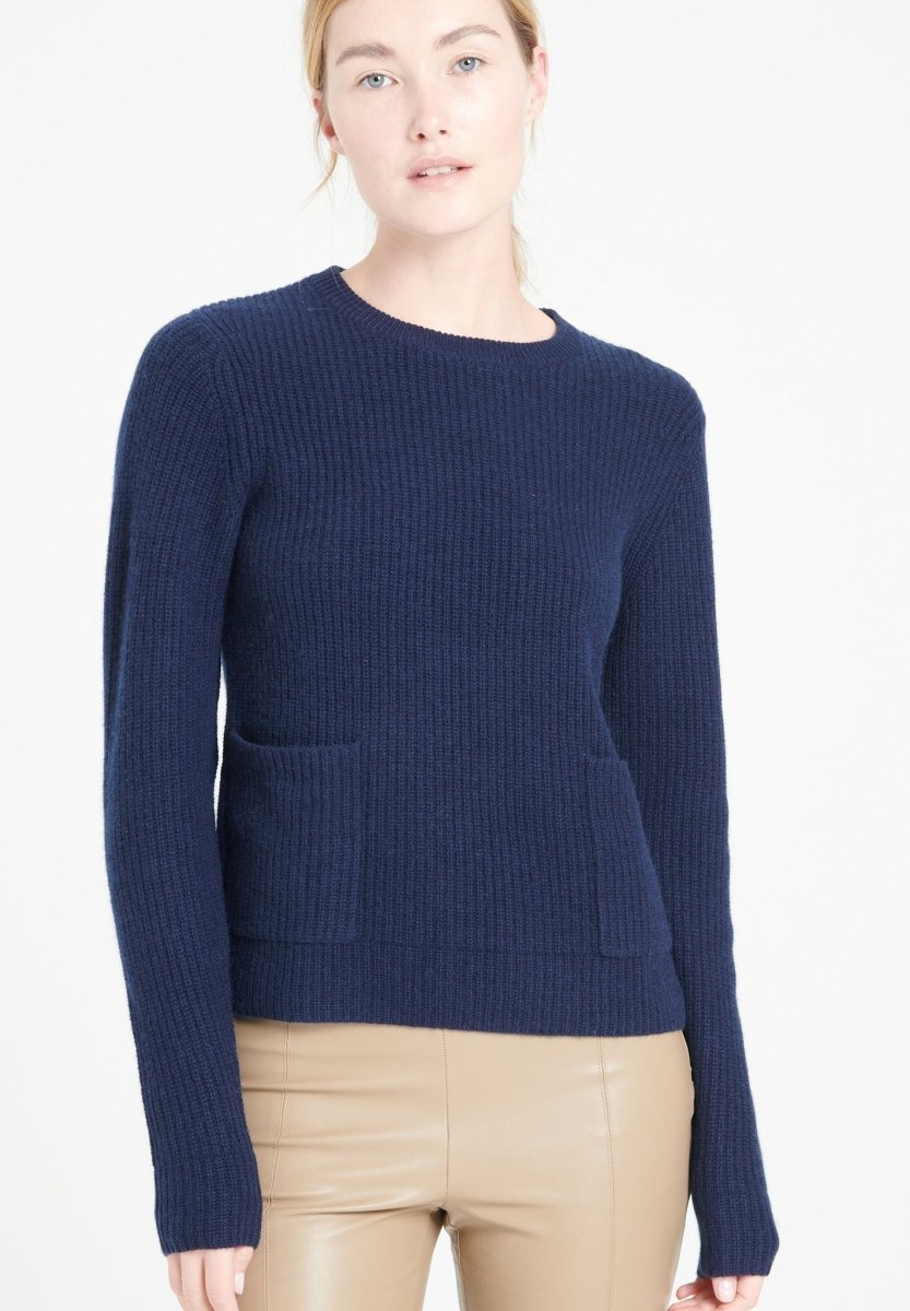 Pull col rond femme en cachemire 4 fils bleu marine - LILLY 32