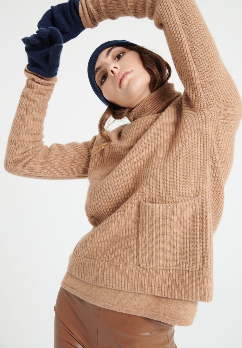 Pull col rond femme en cachemire 4 fils camel - LILLY 32