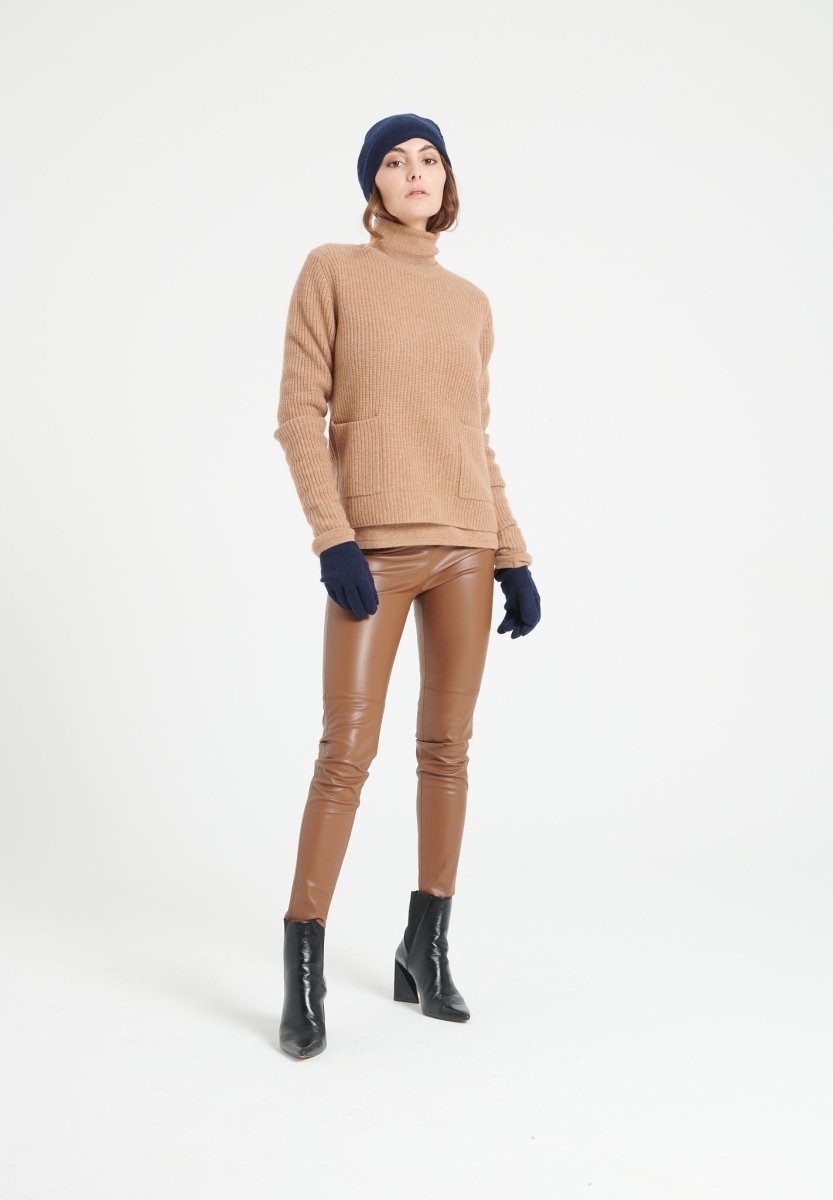 Pull col rond femme en cachemire 4 fils camel - LILLY 32