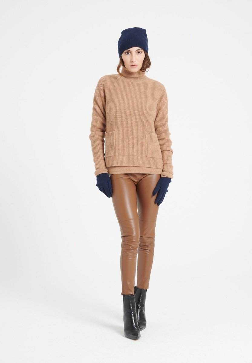 Pull col rond femme en cachemire 4 fils camel - LILLY 32