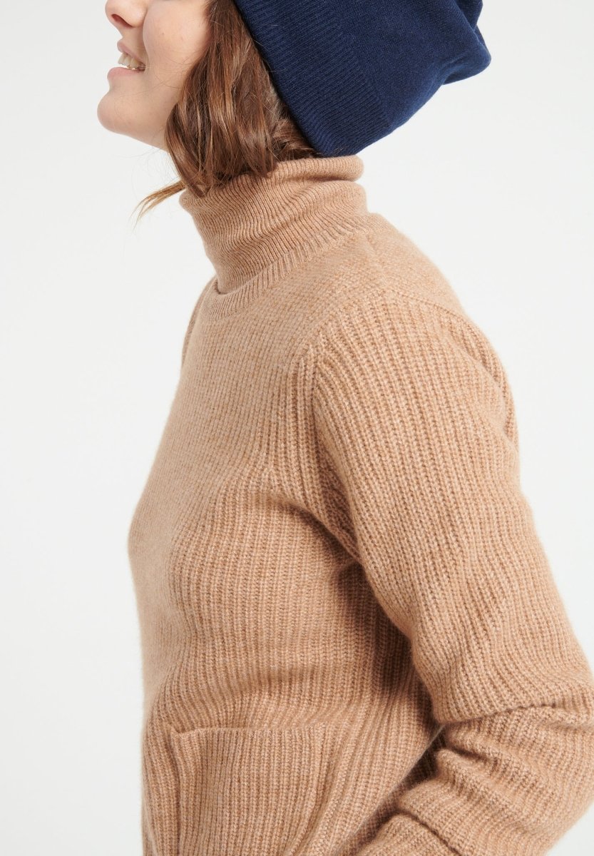 Pull col rond femme en cachemire 4 fils camel - LILLY 32