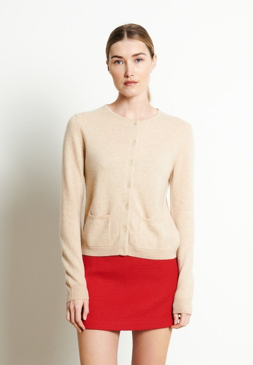 Cardigan col rond femme en cachemire beige - LILLY 4B