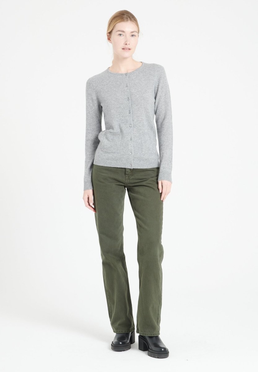 Cardigan col rond femme en cachemire gris clair - LILLY 4B