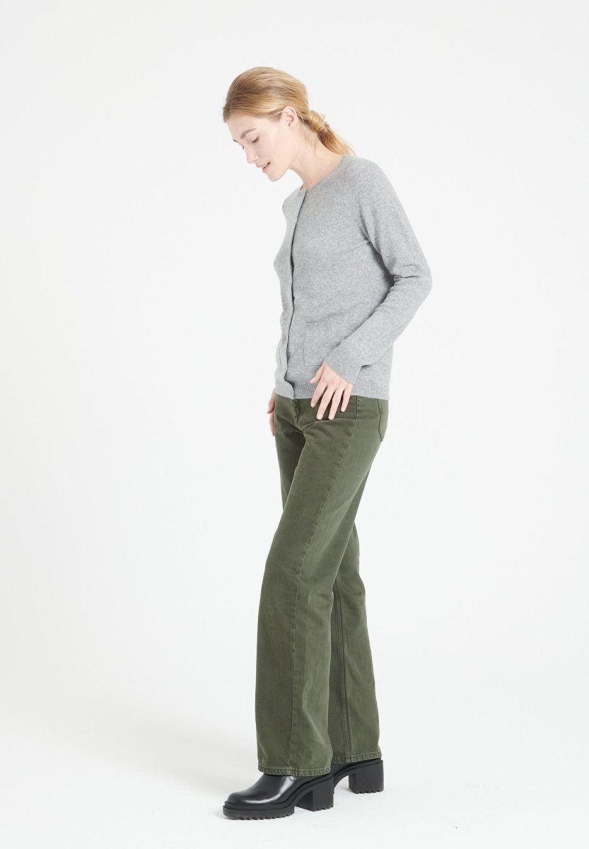Cardigan col rond femme en cachemire gris clair - LILLY 4B