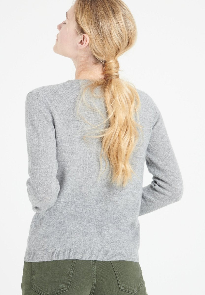 Cardigan col rond femme en cachemire gris clair - LILLY 4B