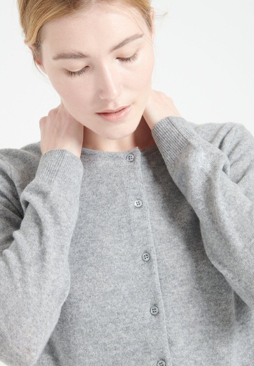 Cardigan col rond femme en cachemire gris clair - LILLY 4B