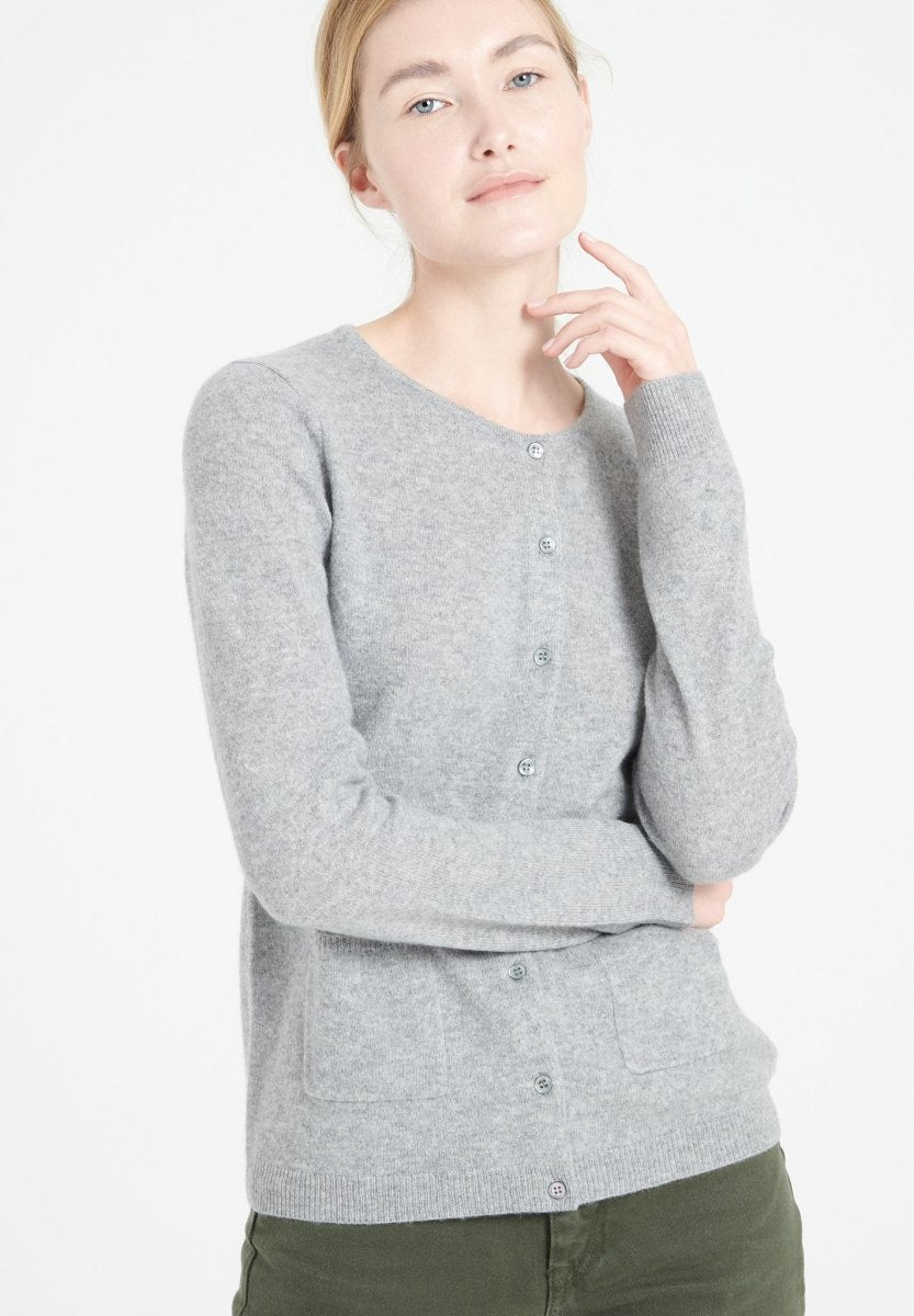 Cardigan col rond femme en cachemire gris clair - LILLY 4B
