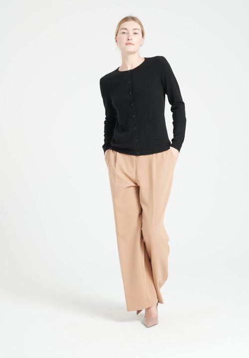 Cardigan col rond femme en cachemire noir - LILLY 4A