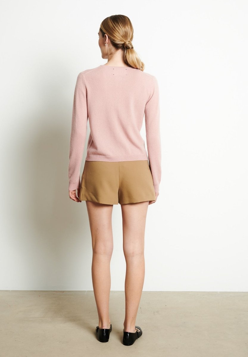 Cardigan col rond femme en cachemire rose poudré - LILLY 4B