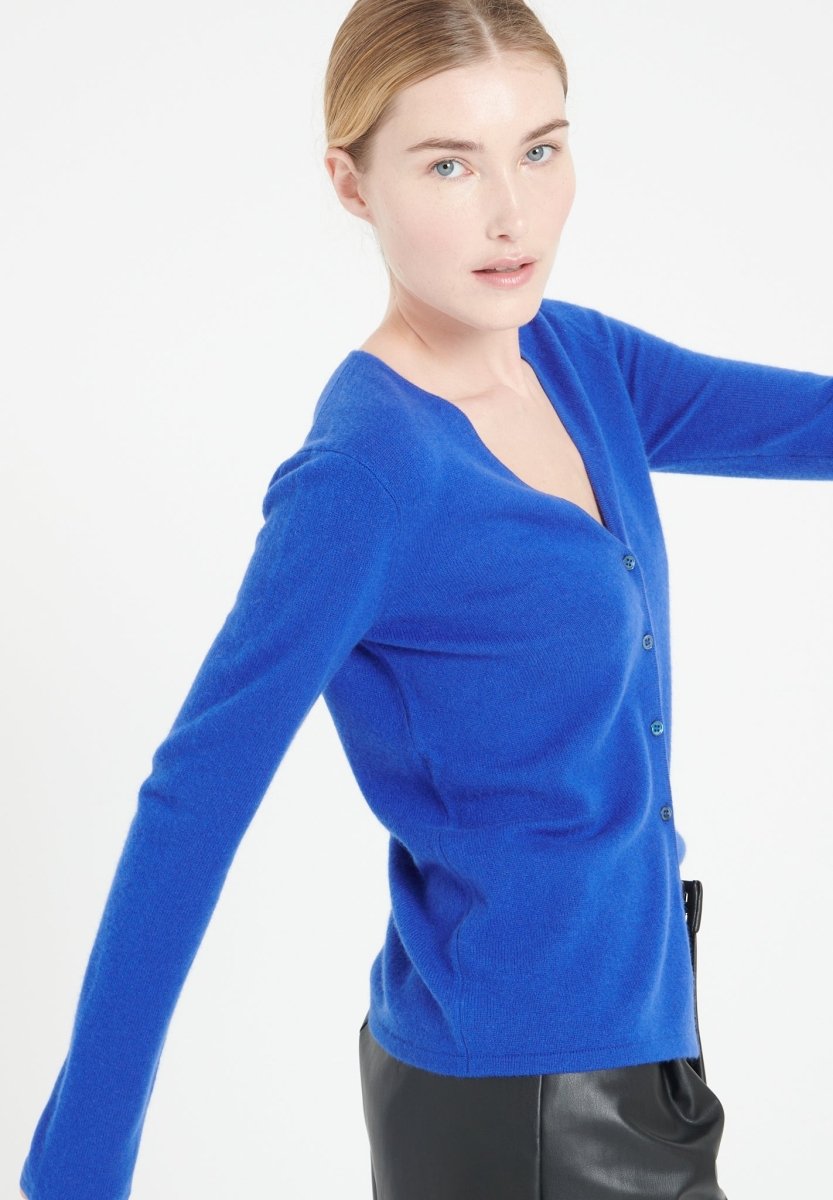 Cardigan col V femme en cachemire bleu pétrole - LILLY 7A
