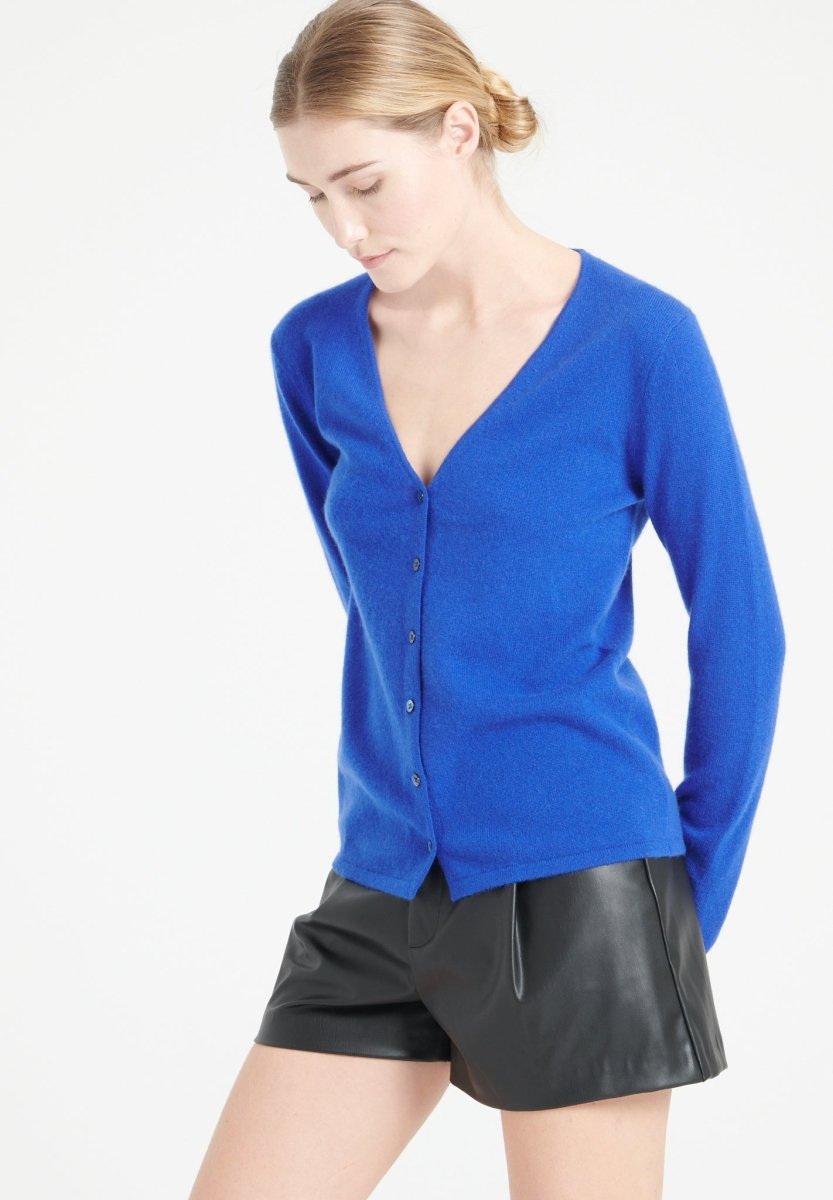 Cardigan col V femme en cachemire bleu pétrole - LILLY 7A