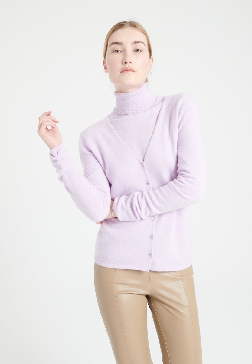 Cardigan col V femme en cachemire lilas - LILLY 7A