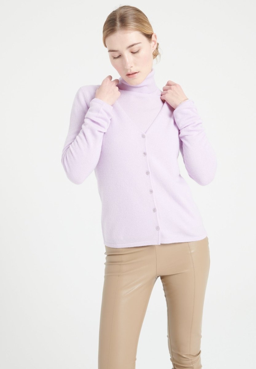 Cardigan col V femme en cachemire lilas - LILLY 7A