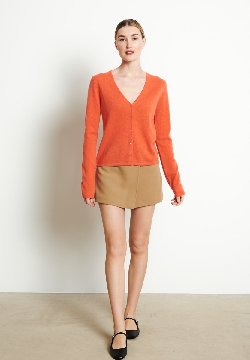 Cardigan col V femme en cachemire mandarine - LILLY 7B