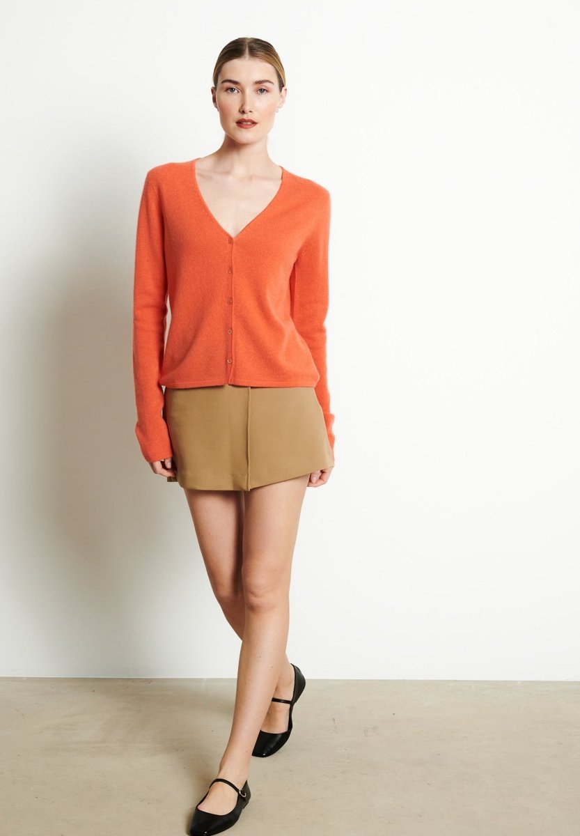 Cardigan col V femme en cachemire mandarine - LILLY 7B