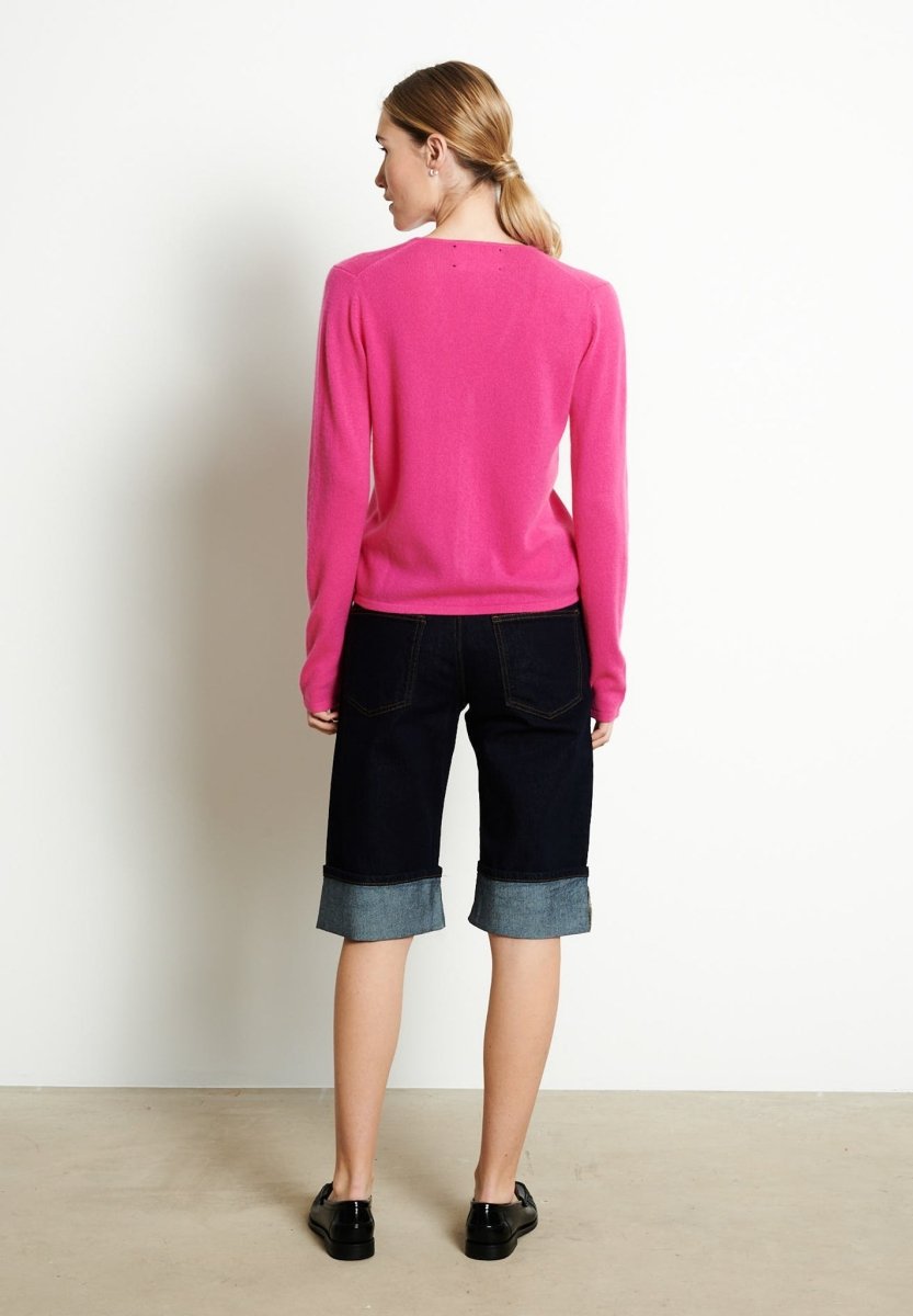 Cardigan col V femme en cachemire rose indien - LILLY 7B