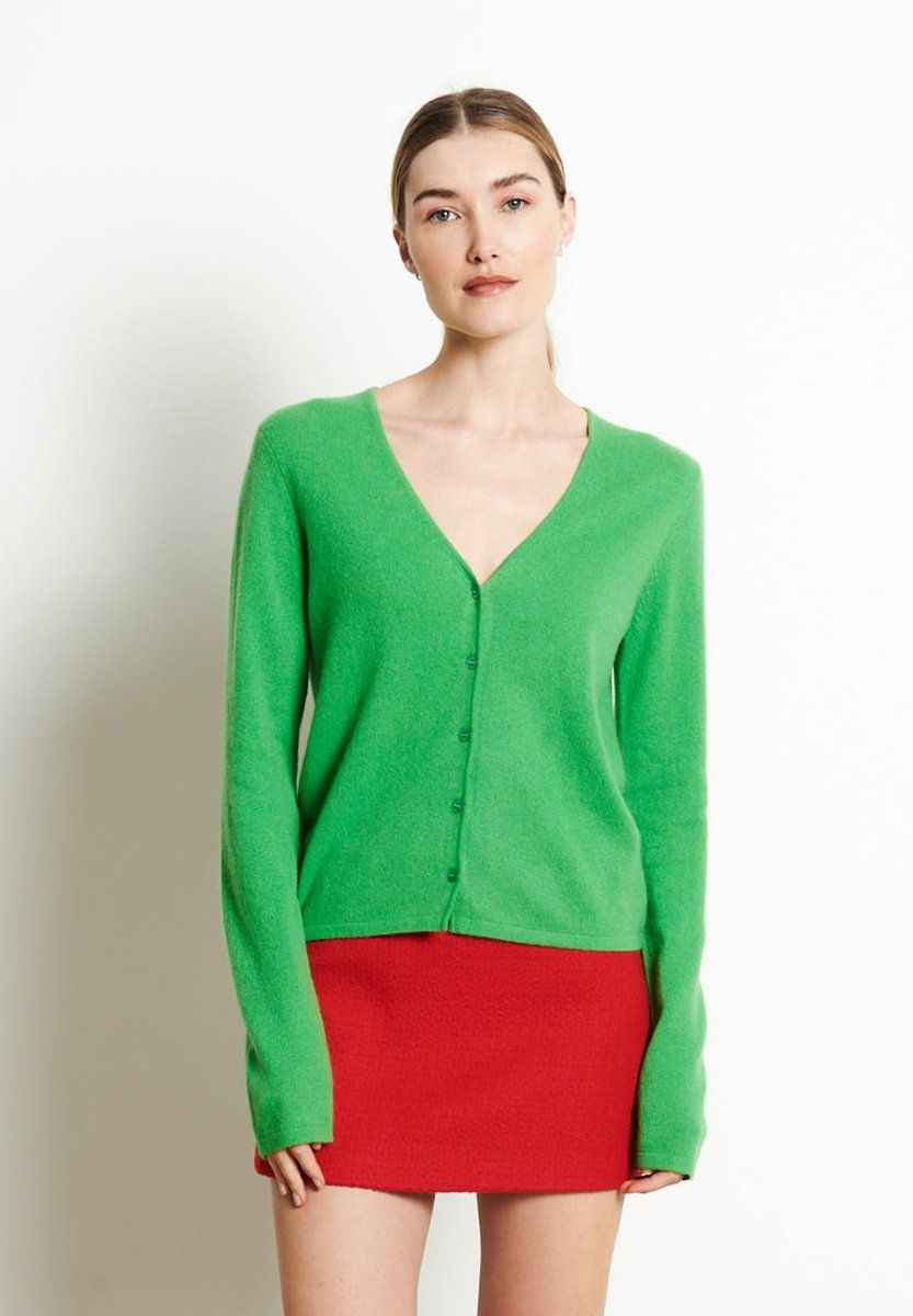Cardigan col V femme en cachemire vert pomme - LILLY 7B