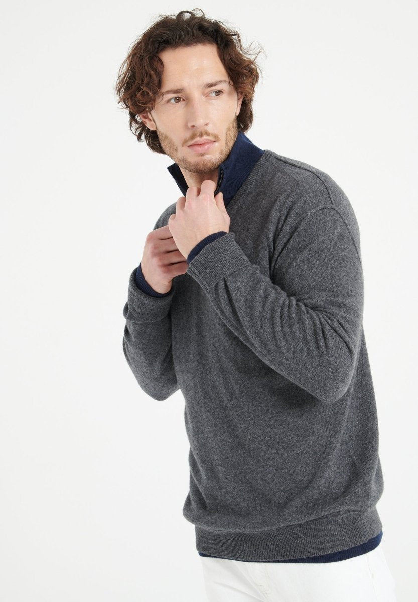 Pull col V homme en cachemire gris anthracite - LUKE 11
