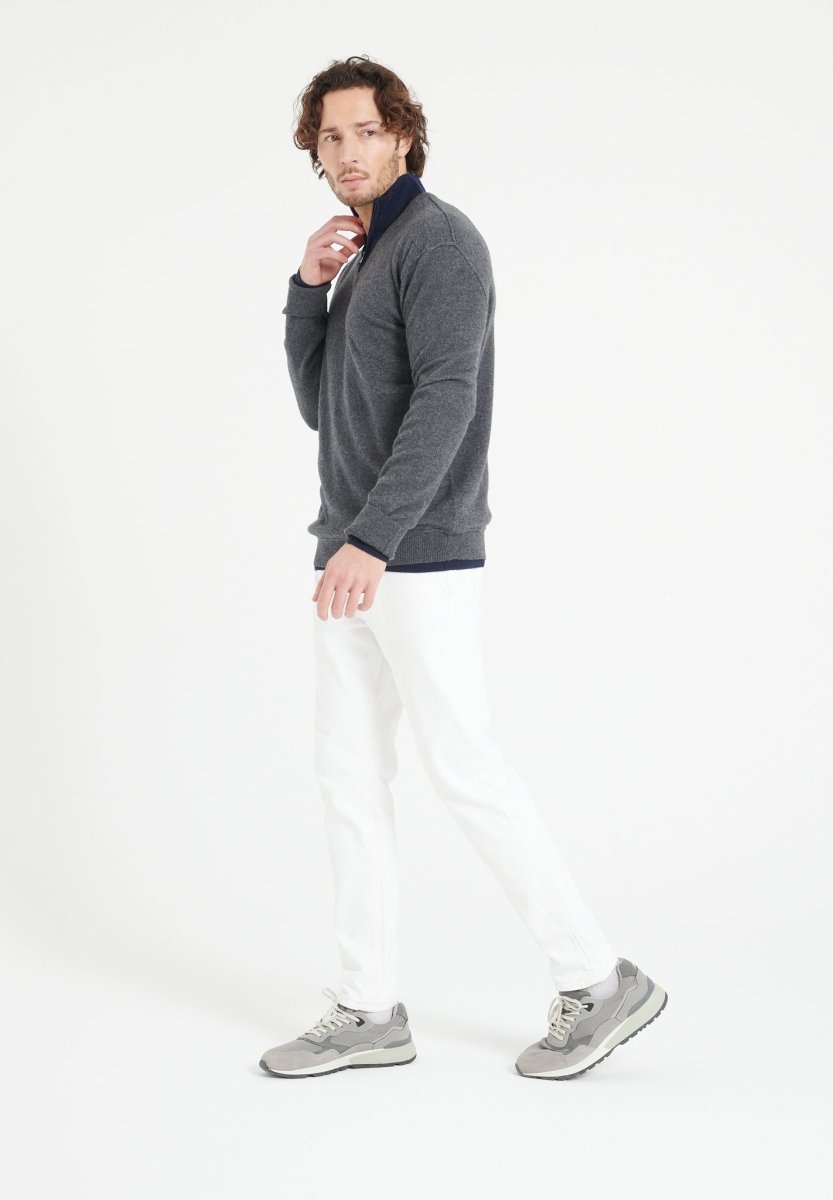 Pull col V homme en cachemire gris anthracite - LUKE 11