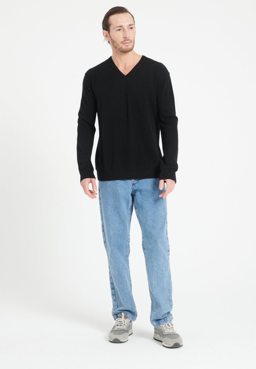 Pull col V homme en cachemire noir - LUKE 11