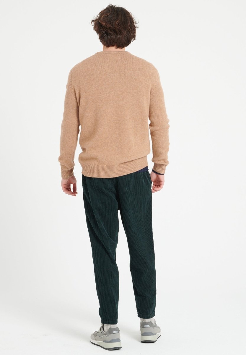 Pull col V homme en cachemire 4 fils camel - LUKE 13