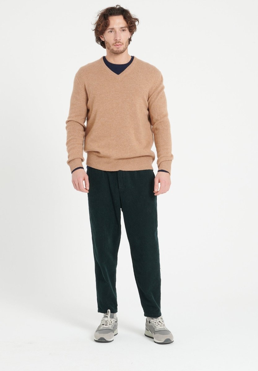 Pull col V homme en cachemire 4 fils camel - LUKE 13