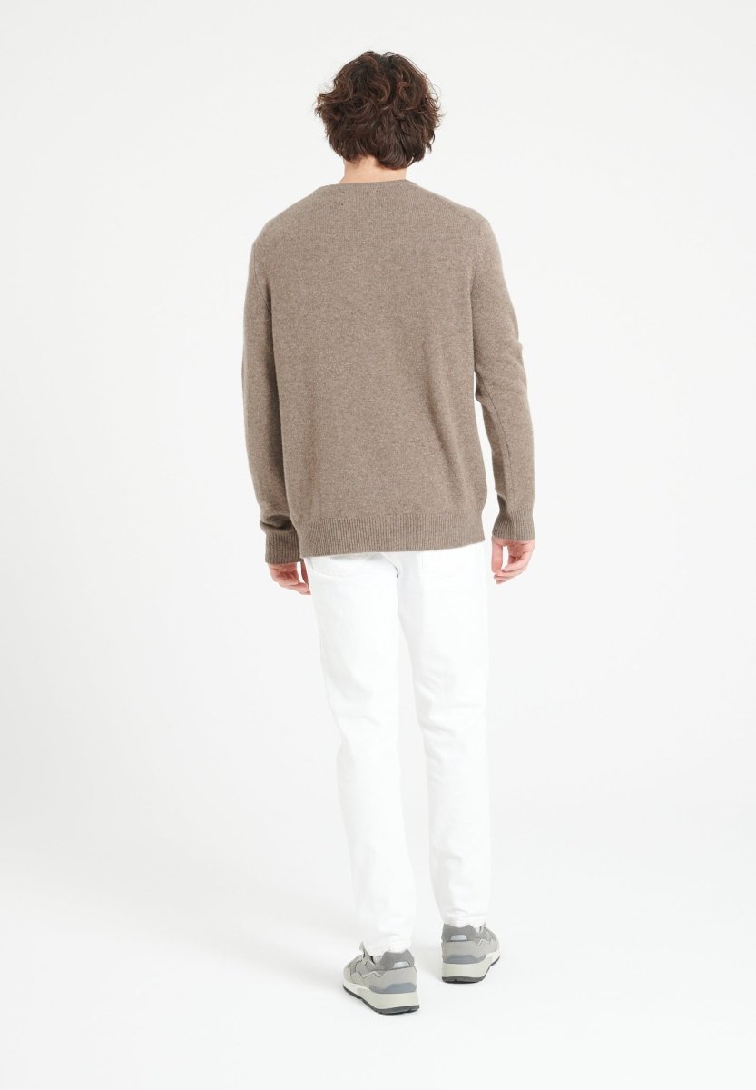 Pull col V homme en cachemire 4 fils taupe - LUKE 13